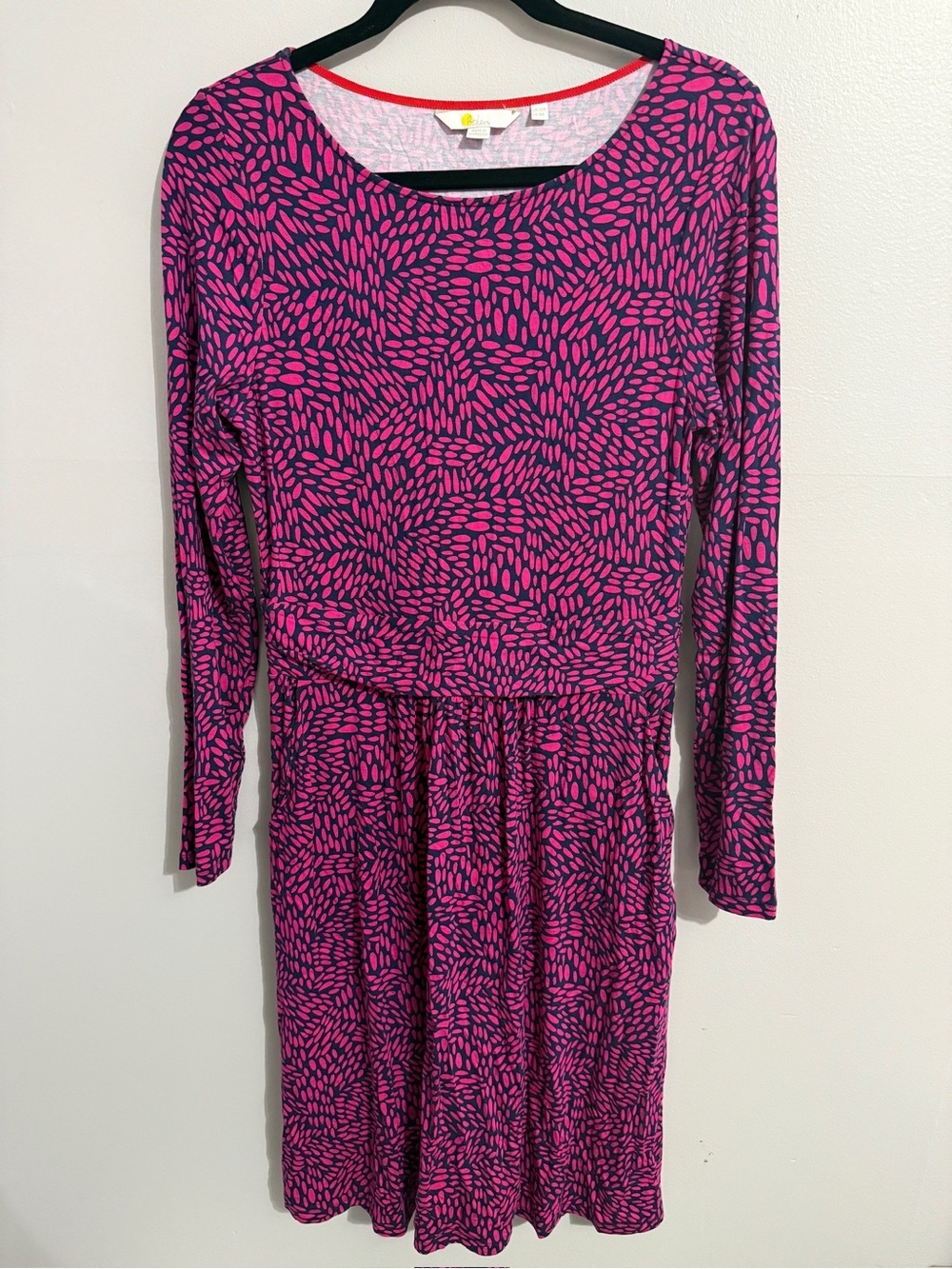 Boden Dress Womens 8 Abigail Jersey Long Sleeve Stretch Wide Neck Spotted